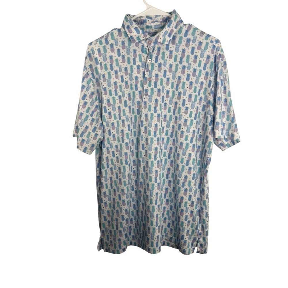 TailorByrd Men LG‎ Pineapple Print Golf Polo Shirt Blue Purple SPF 30 Vacation